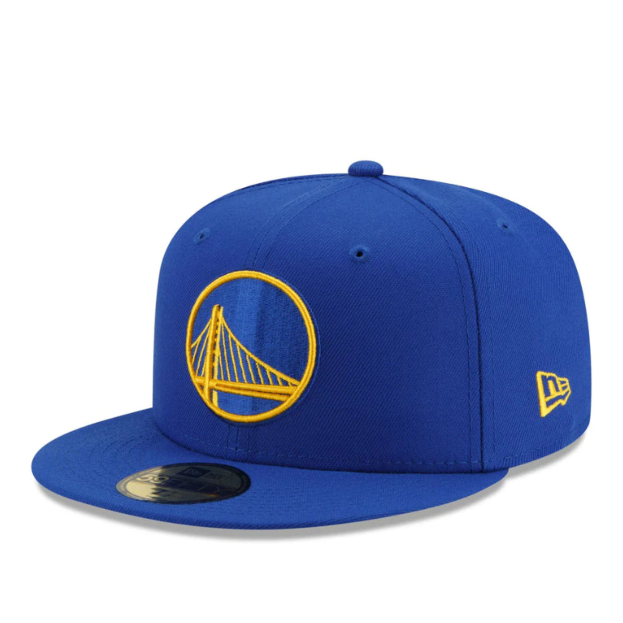 New Era NBA Golden State Warriors Blue 59FIFTY Fitted Hat front left angle view