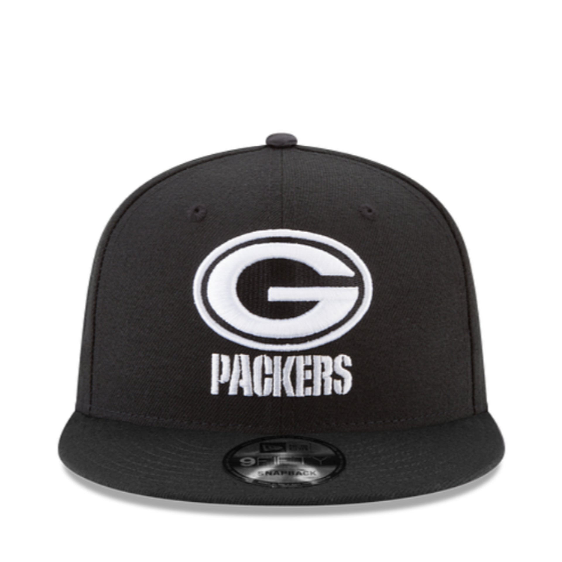 New Era Green Bay Packers G 9FIFTY Snapback Hat Black White front view