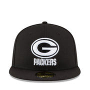 Front View of New Era Green Bay Packers Black White 59FIFTY Fitted Hat