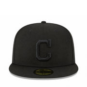 New Era Cleveland Guardians Black on Black 59FIFTY Fitted Hat front