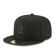 New Era Houston Astros Black on Black 59FIFTY Fitted Hat front left view
