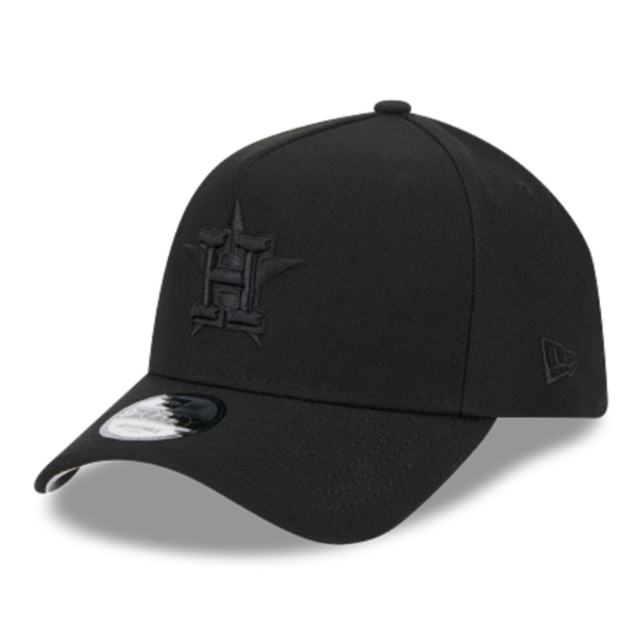 New Era Houston Astros Black on Black 9FORTY A-FRAME Snapback Hat front left view