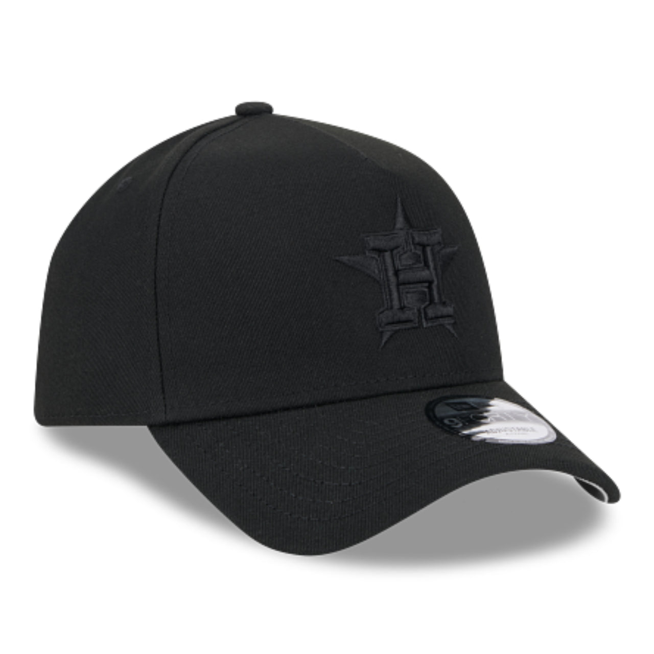 New Era Houston Astros Black on Black 9FORTY A-FRAME Snapback Hat front right view 