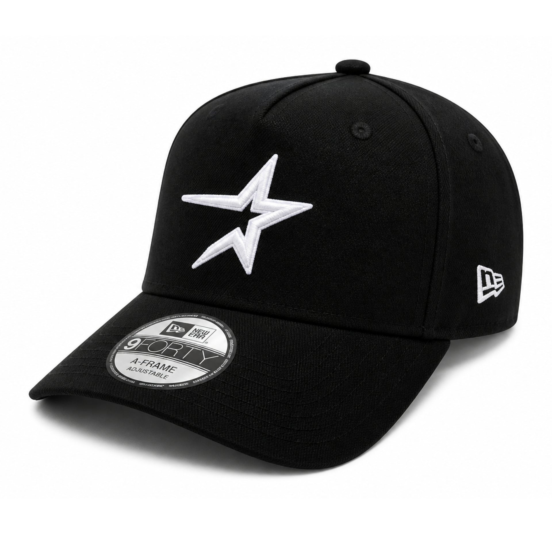 New Era Houston Astros Star Logo 45th Anniversary 9FORTY A-Frame Snapback Hat - Black/White front left view