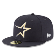 New Era Houston Astros 1994 Cooperstown Collection Navy/Gold Star 59FIFTY Fitted Hat front left view
