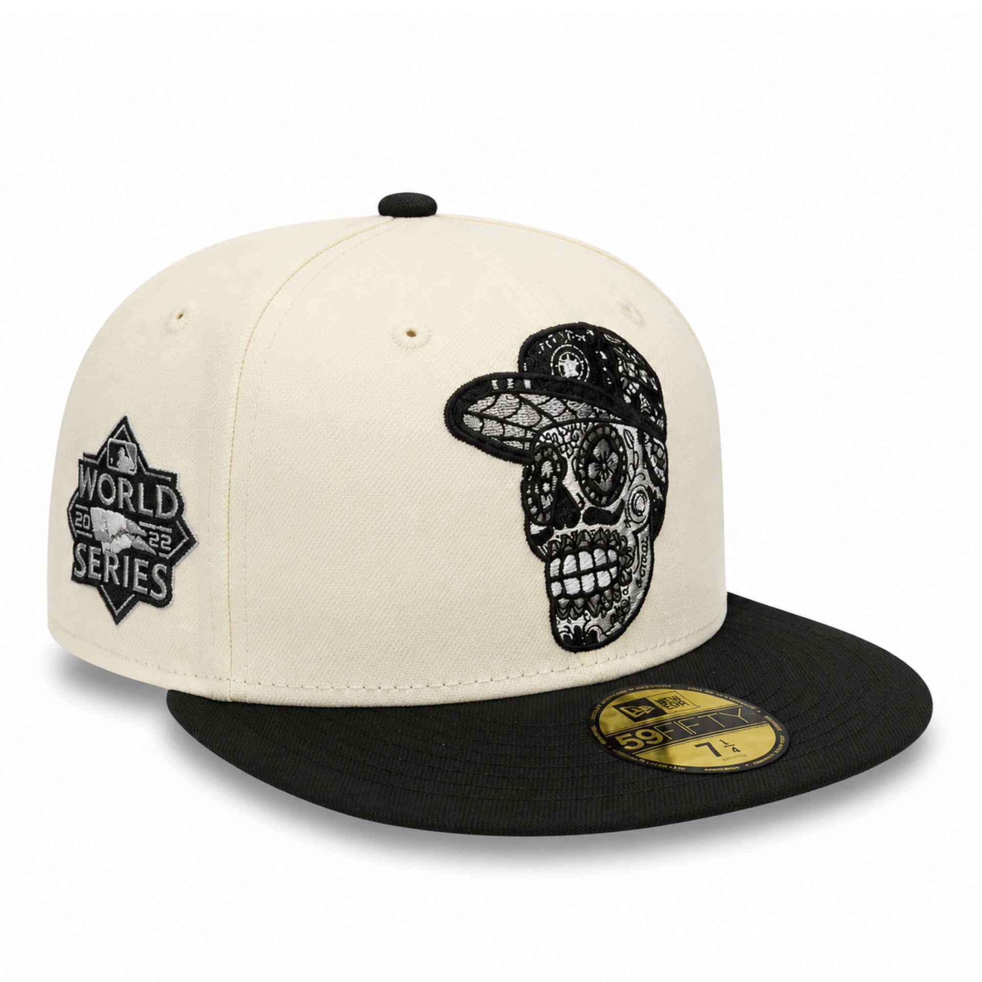 New Era Houston Astros Sugar Skull 59FIFTY Fitted Hat - Chrome Black front angle view