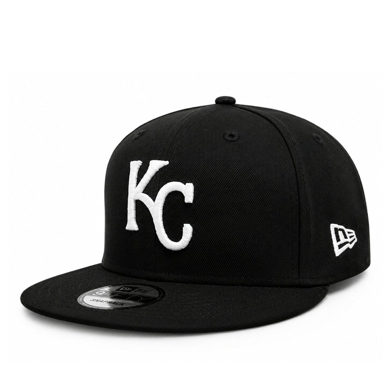 New Era Kansas City Royals KC 9FIFTY Snapback Hat Black White front left view