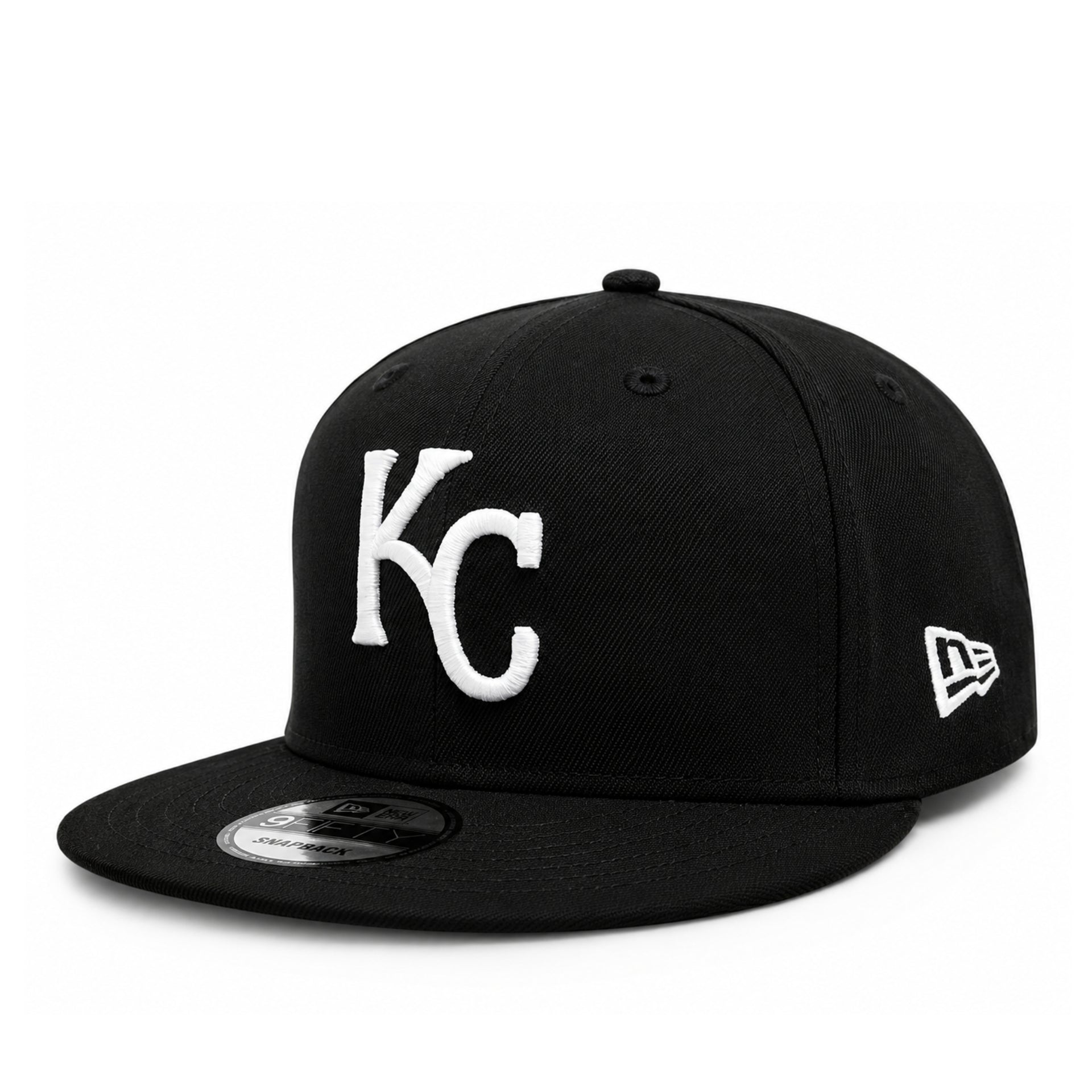 New Era Kansas City Royals KC 9FIFTY Snapback Hat Black White front left view