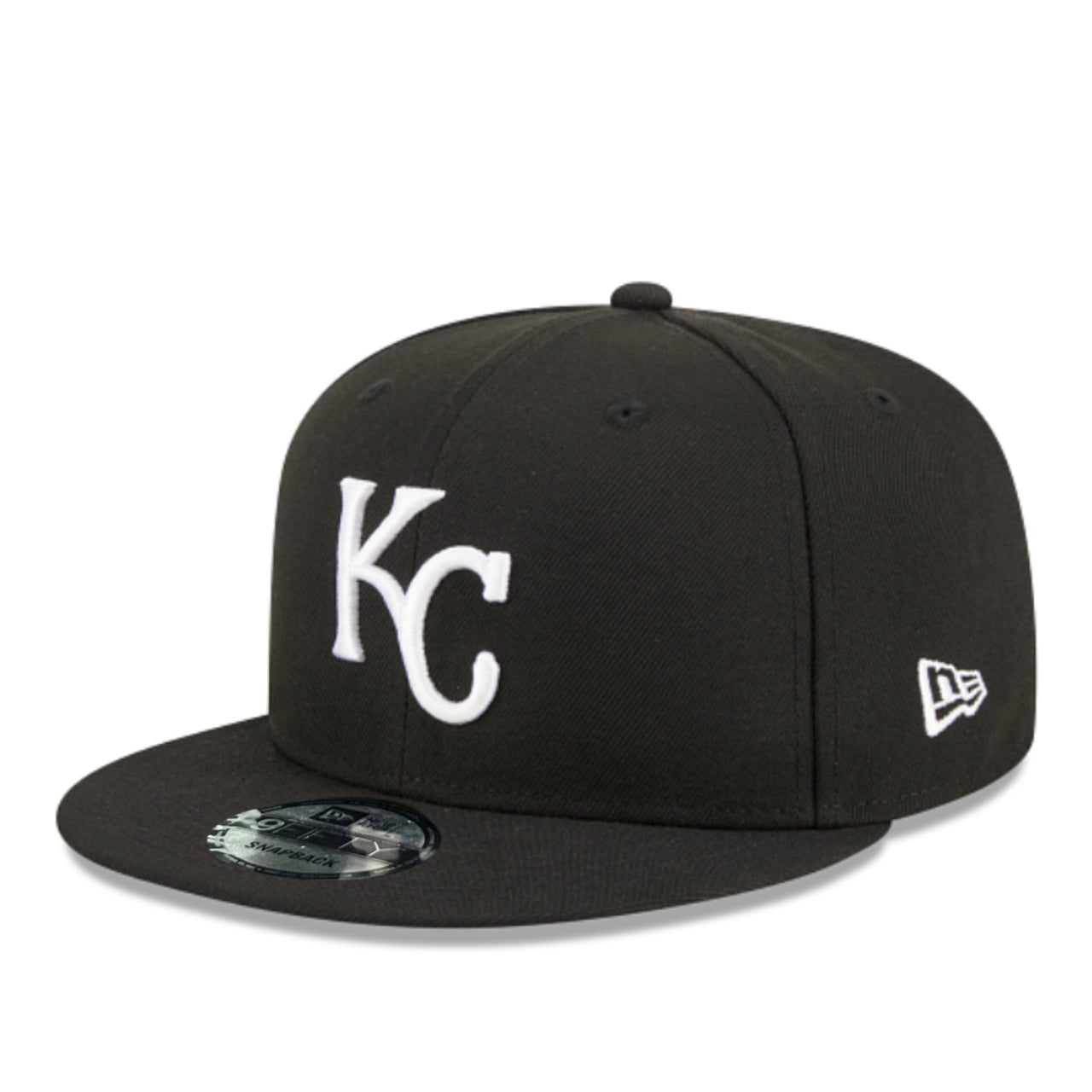 New Era Kansas City Royals KC 9FIFTY Snapback Hat Black White front left angle view