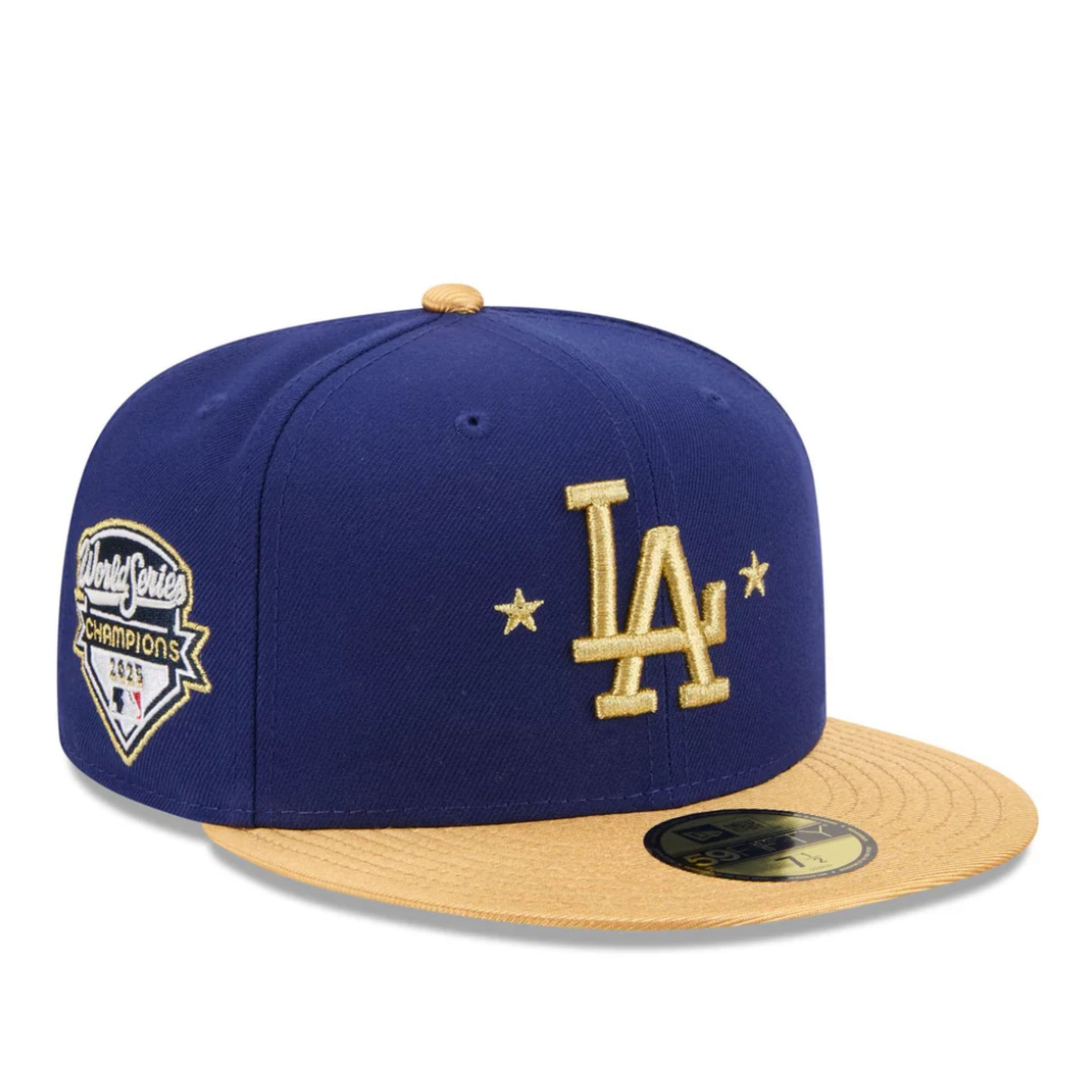 New Era Kids Los Angeles Dodgers 2025 World Series Champions Gold 59FIFTY Fitted Hat right front view