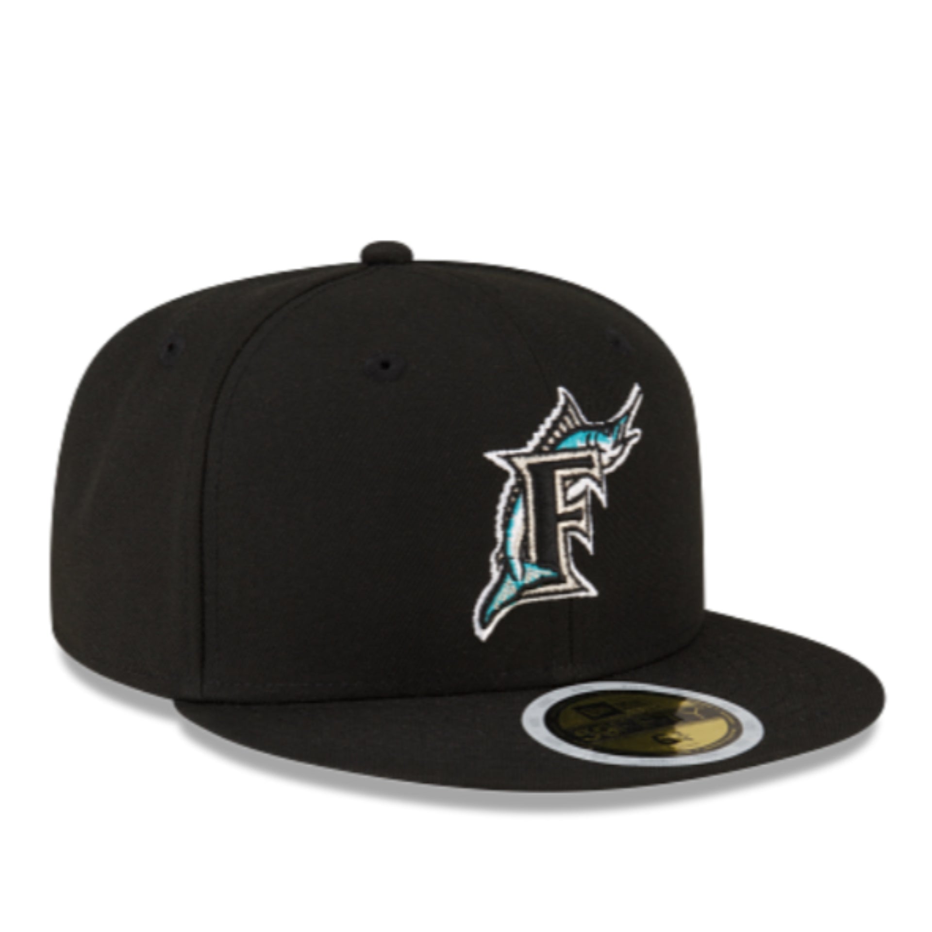 New Era Youth Florida Marlins Black 59FIFTY Fitted Hat front right view