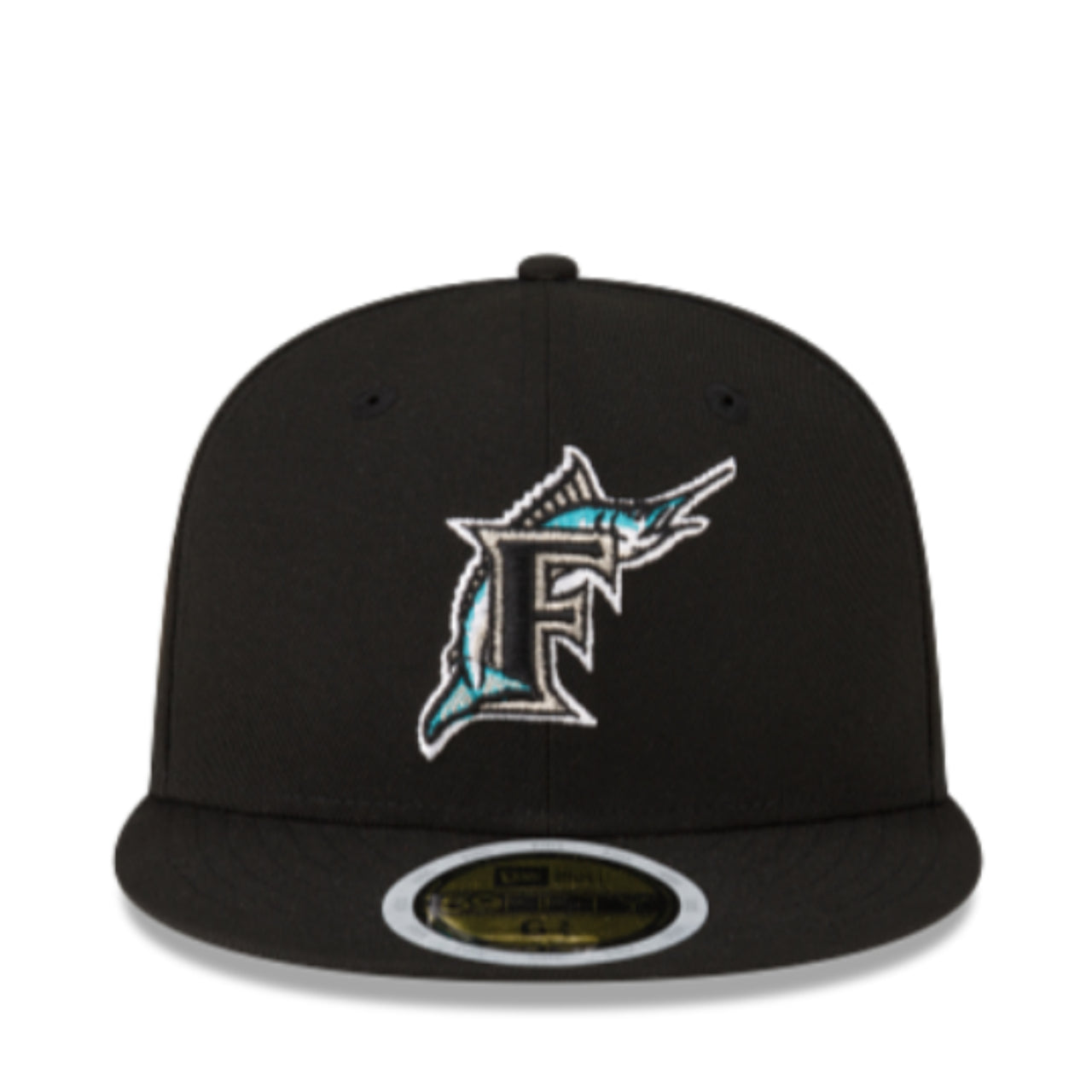 New Era Youth Florida Marlins Black 59FIFTY Fitted Hat front view