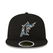 New Era Youth Florida Marlins Black 59FIFTY Fitted Hat front view