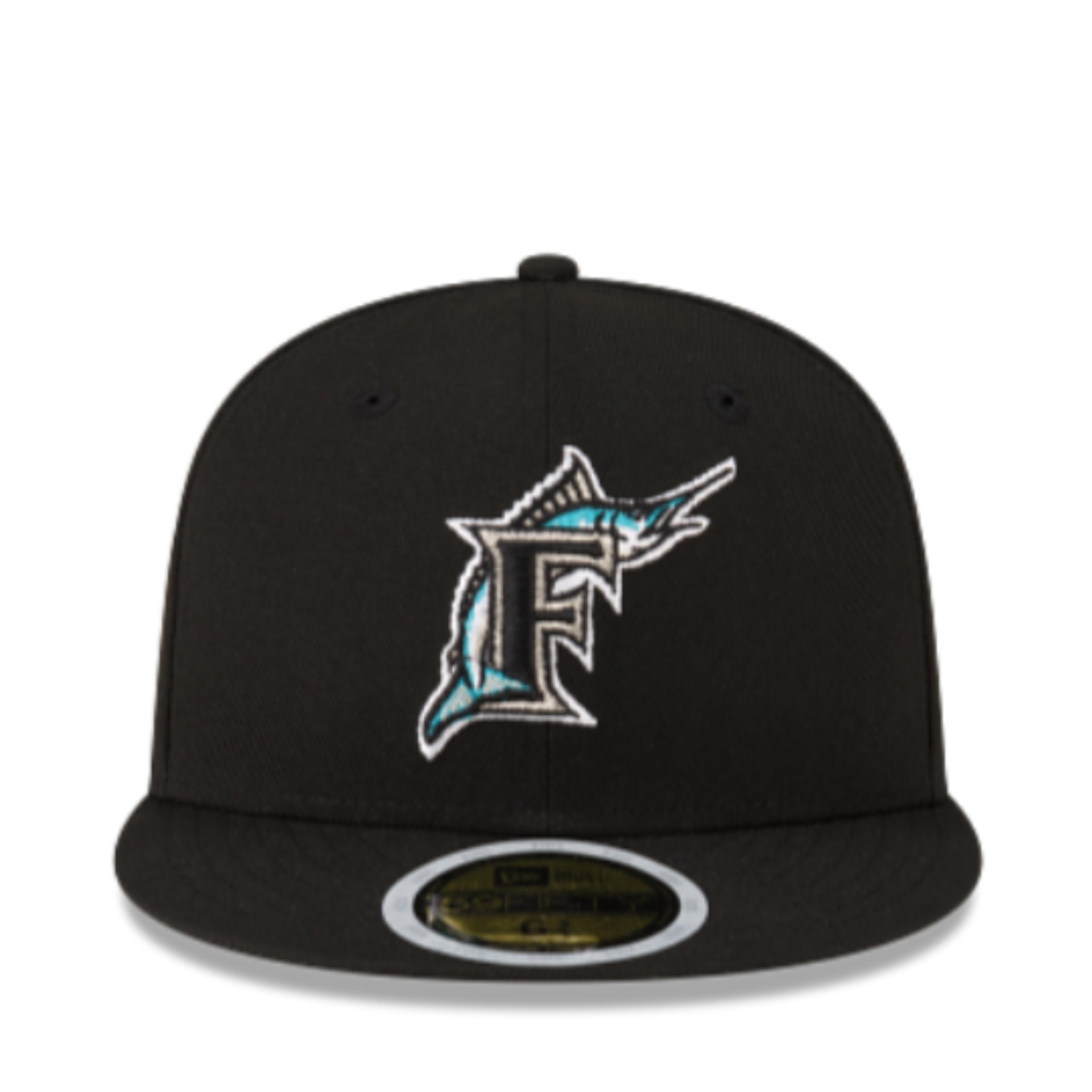 New Era Youth Florida Marlins Black 59FIFTY Fitted Hat front view
