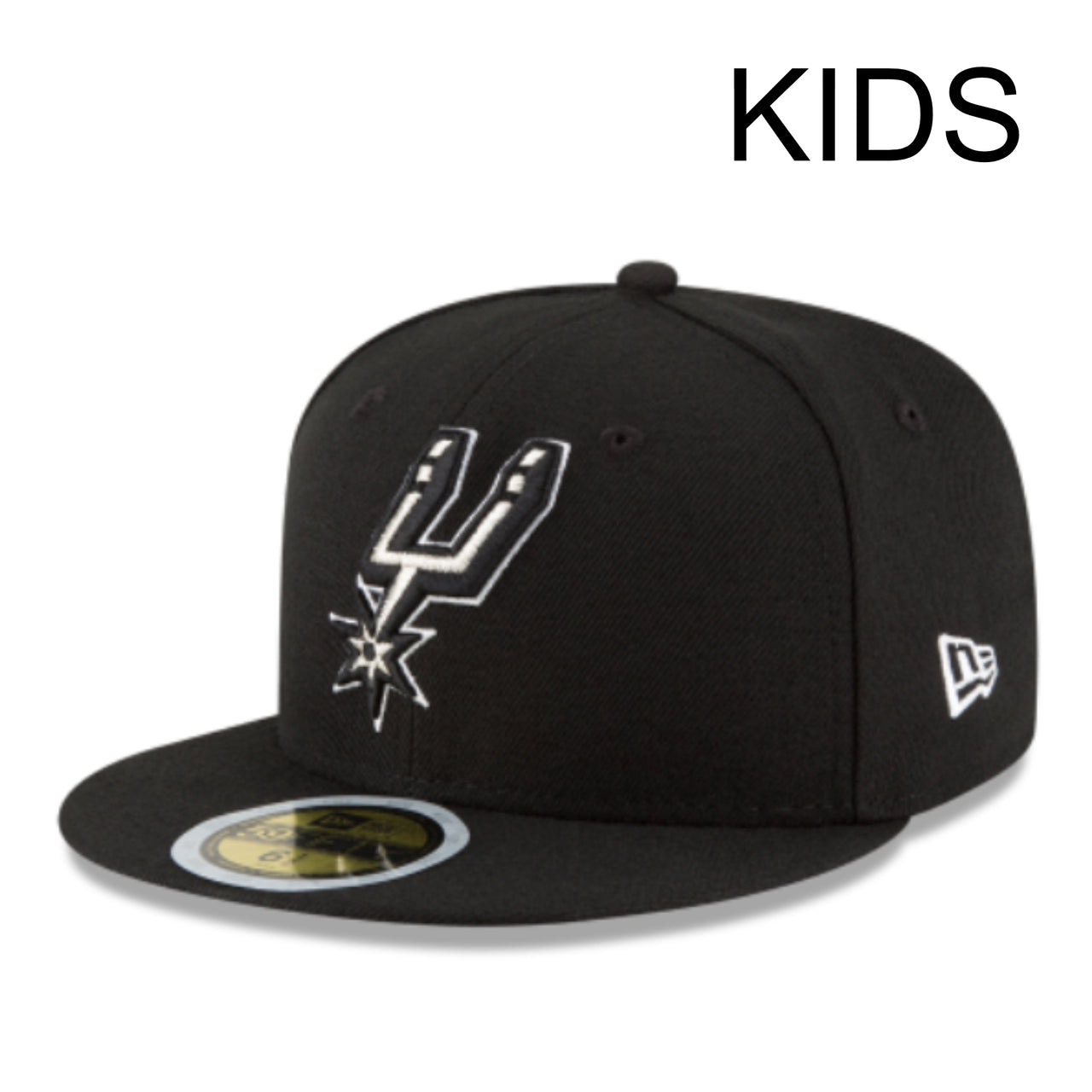 New Era Youth San Antonio Spurs Black 59FIFTY Fitted Hat front angle view