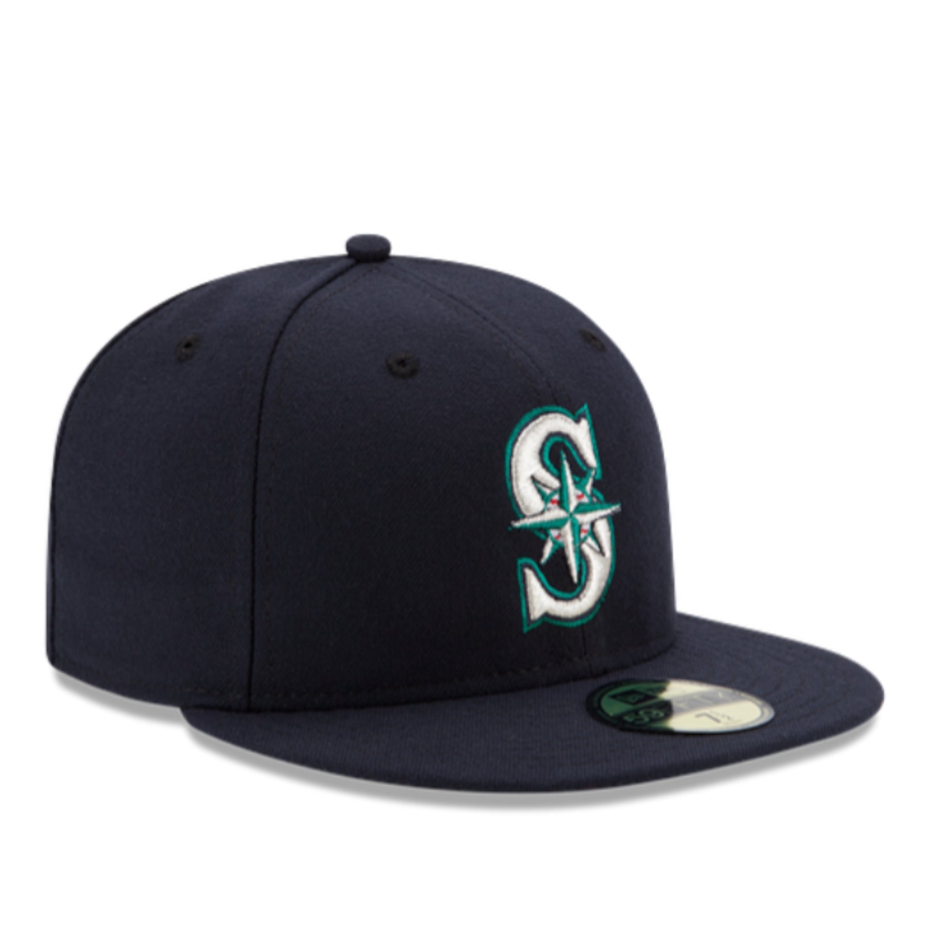 New Era YOUTH Seattle Mariners Navy Authentic Collection 59FIFTY Fitted Hat front right angle view