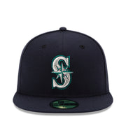 New Era YOUTH Seattle Mariners Navy Authentic Collection 59FIFTY Fitted Hat front view