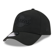 New Era Los Angeles Lakers Black on Black 9FORTY A-Frame Snapback Hat front left angle view
