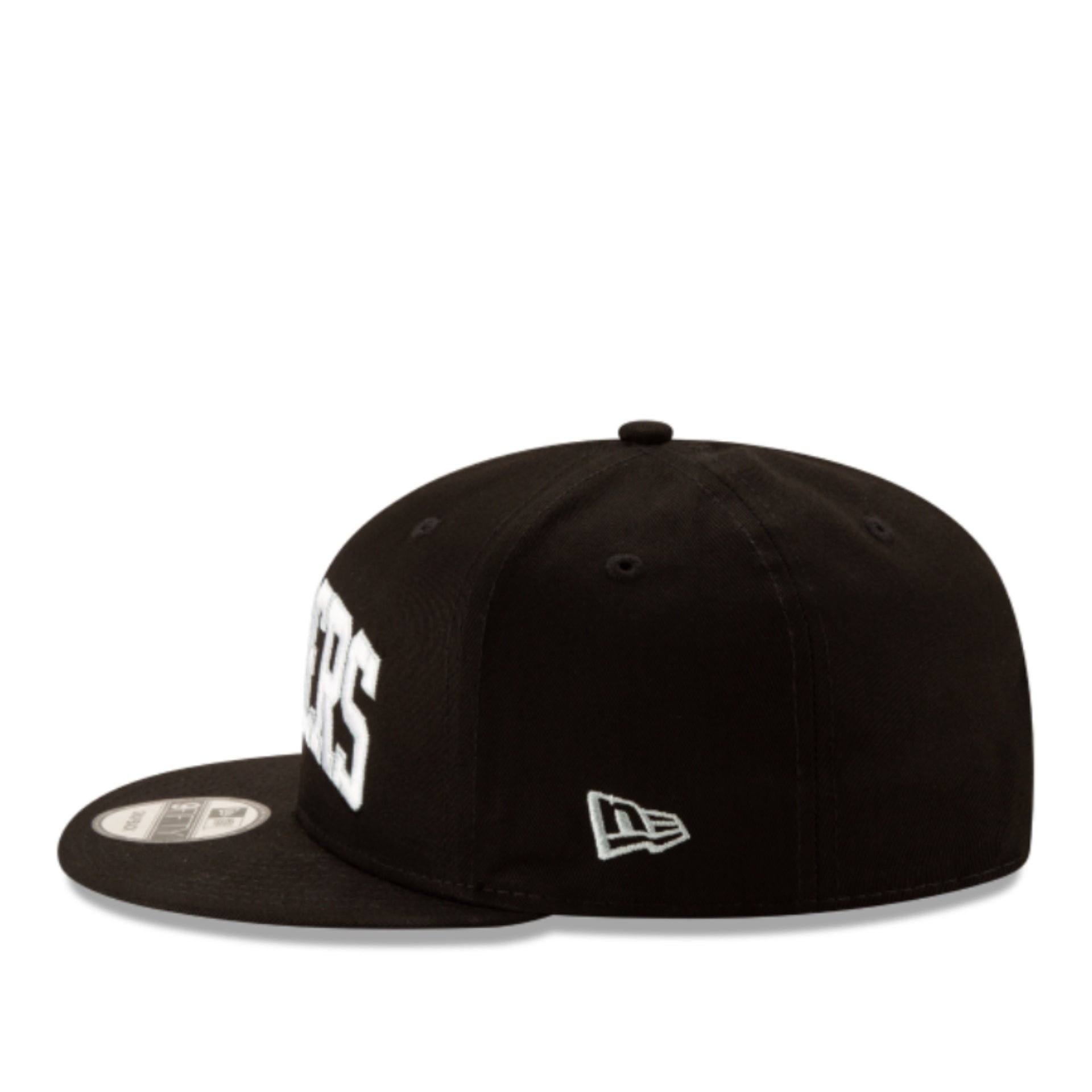 New Era Las Vegas Raiders College Arched Script Black White 9FIFTY Snapback Hat side view