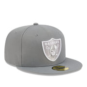New Era Las Vegas Raiders Gray White 59FIFTY Fitted Hat front right angle view