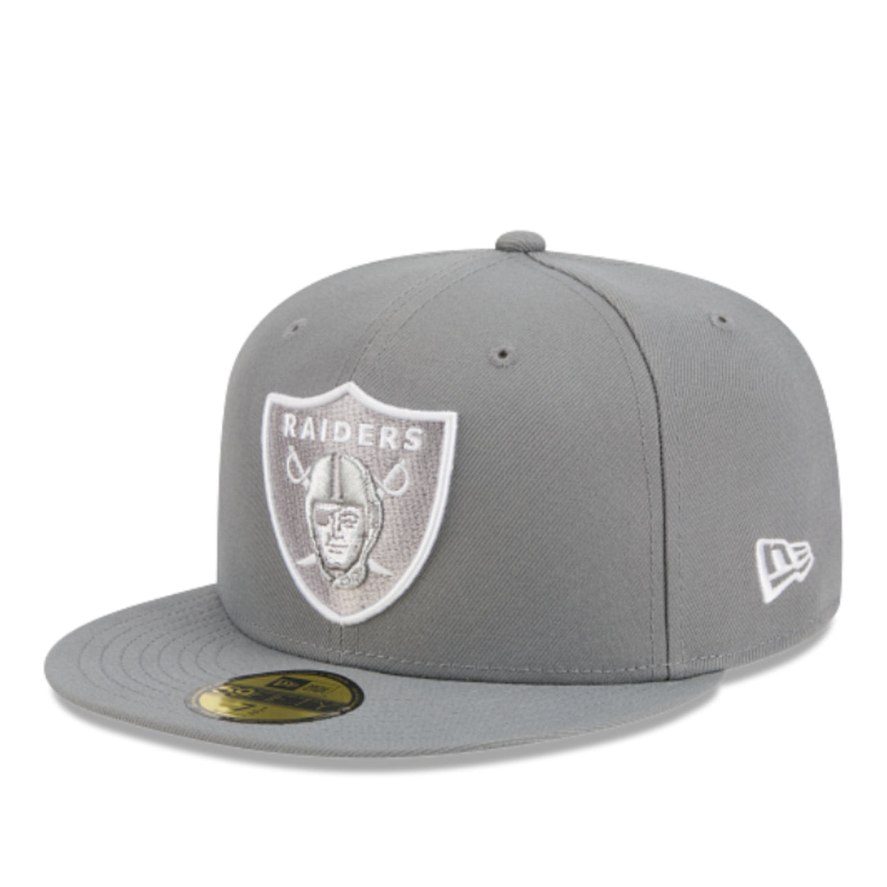 New Era Las Vegas Raiders Gray White 59FIFTY Fitted Hat front left angle view