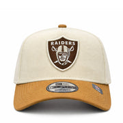 front of New Era Las Vegas Raiders A-Frame 9FORTY Snapback-Chrome/Toasted Peanut