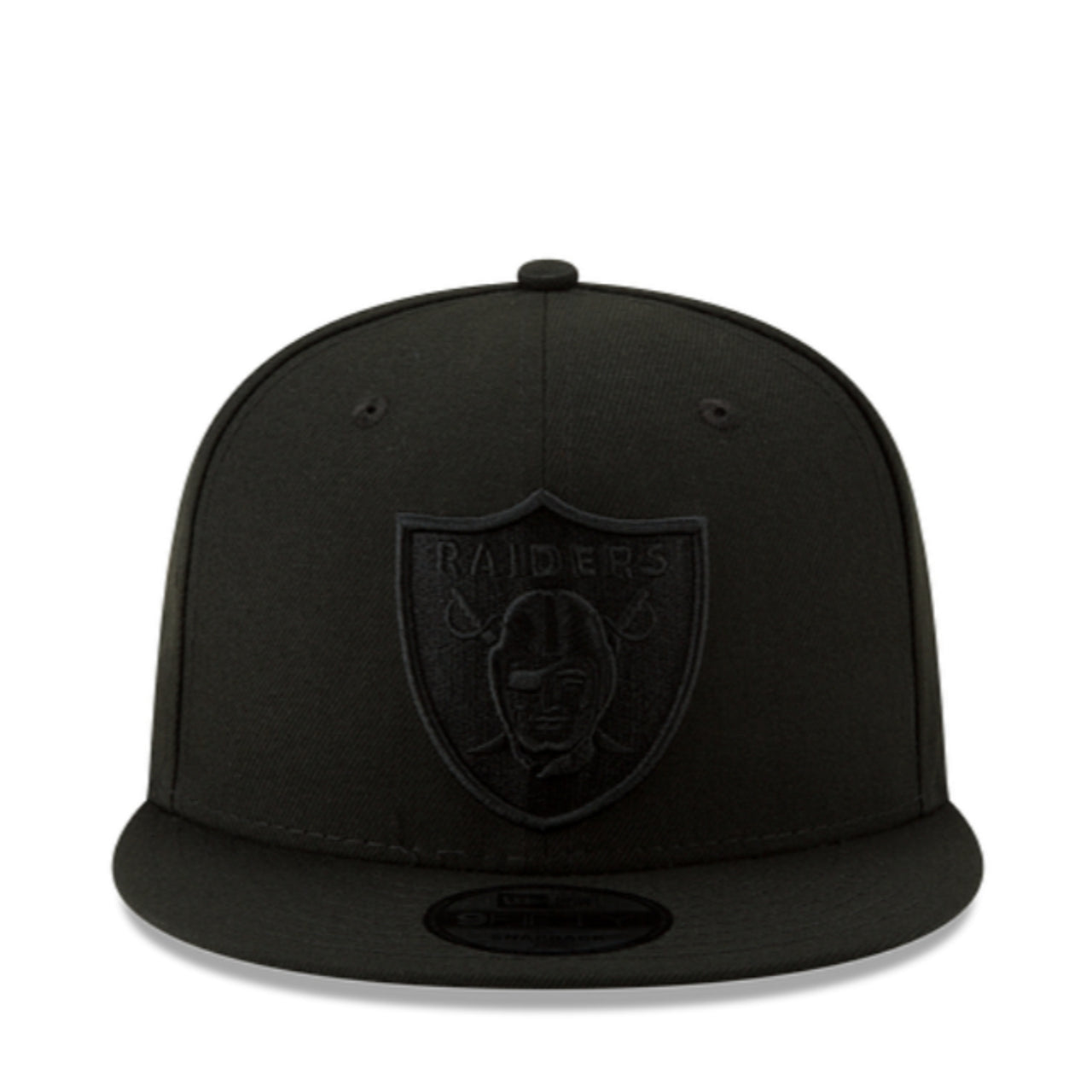 New Era Las Vegas Raiders Black on Black 9FIFTY Snapback Hat front view