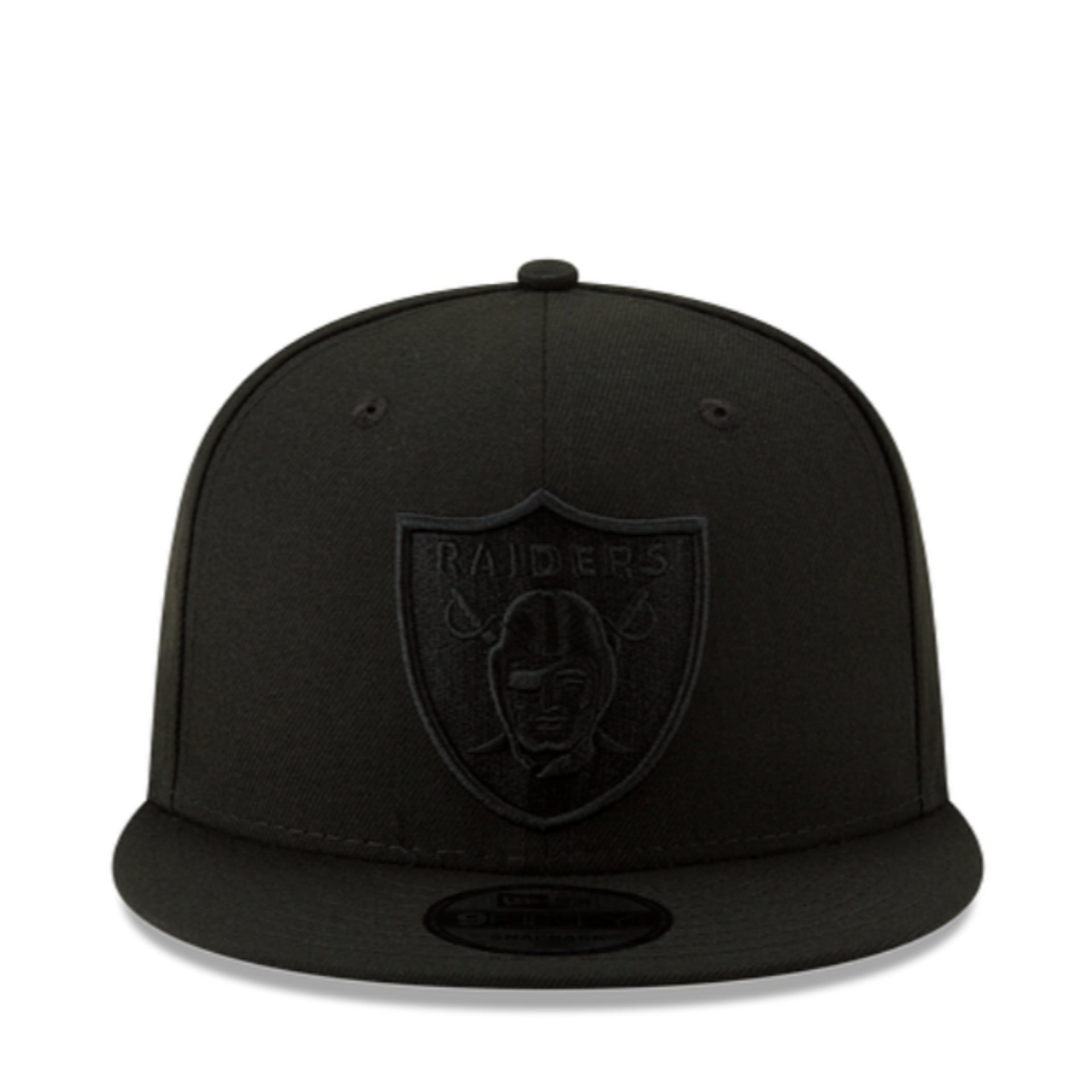 New Era Las Vegas Raiders Black on Black 9FIFTY Snapback Hat front view