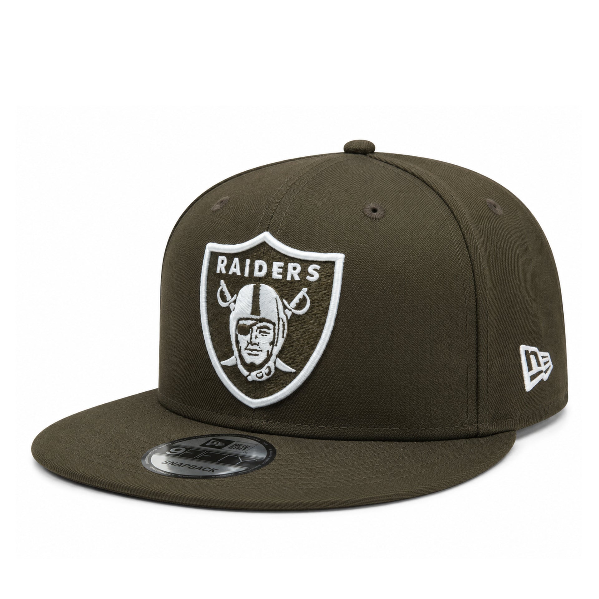 Las Vegas Raiders Walnut Brown 9FIFTY Snapback Hat front angle view