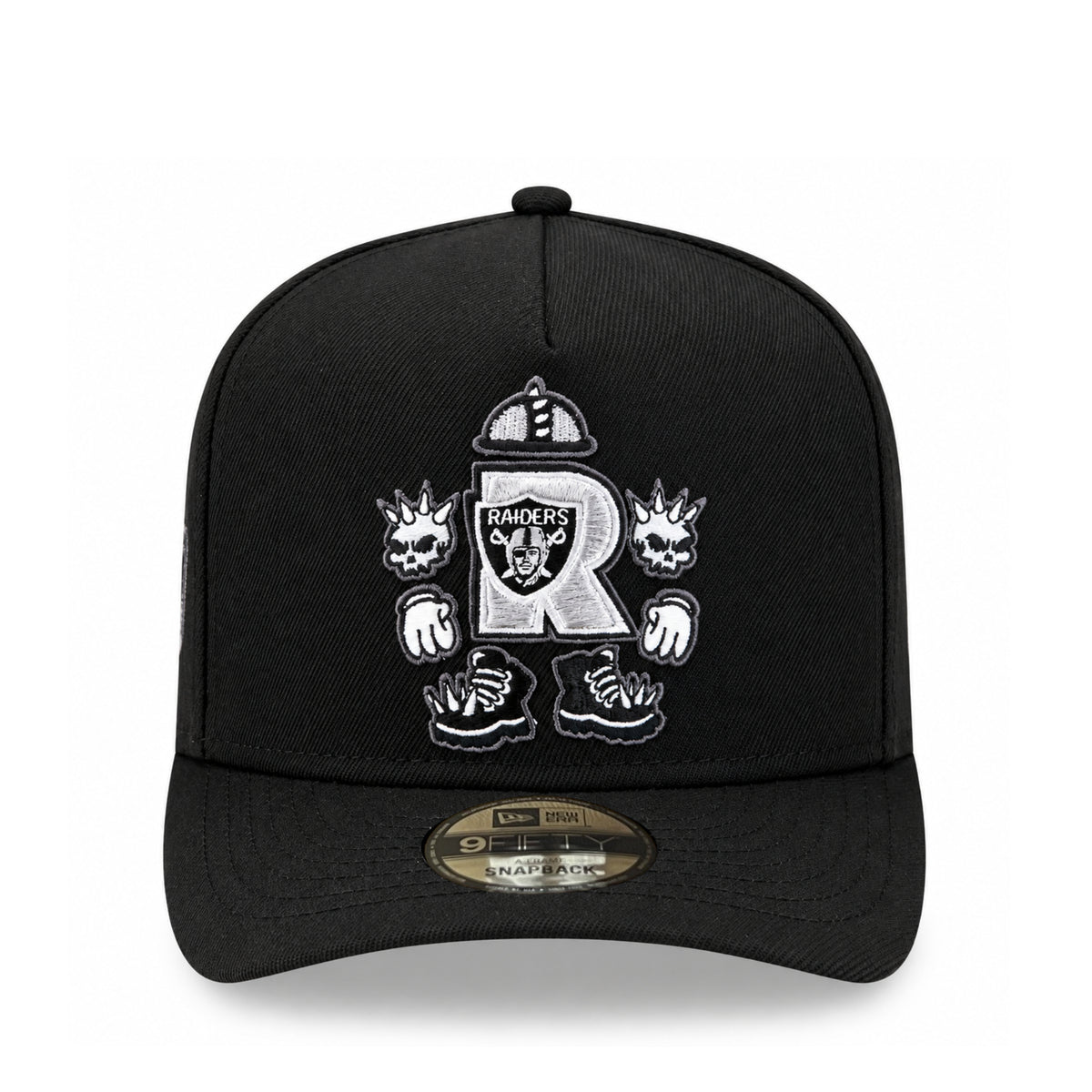 New Era Las Vegas Raiders Cartoon Black 9FIFTY A-FRAME Snapback Hat front view