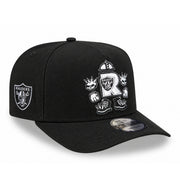 New Era Las Vegas Raiders Cartoon Black 9FIFTY A-FRAME Snapback Hat front right angled view