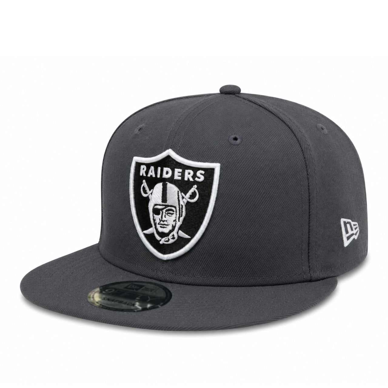 New Era Las Vegas Raiders Dark Graphite 9FIFTY Snapback Hat front left view
