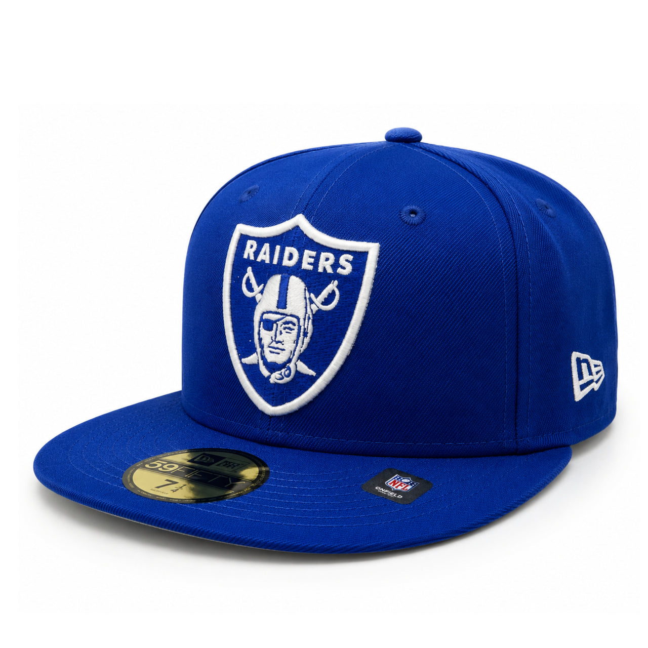 New Era Las Vegas Raiders Royal Blue 59Fifty Fitted Hat front angle view