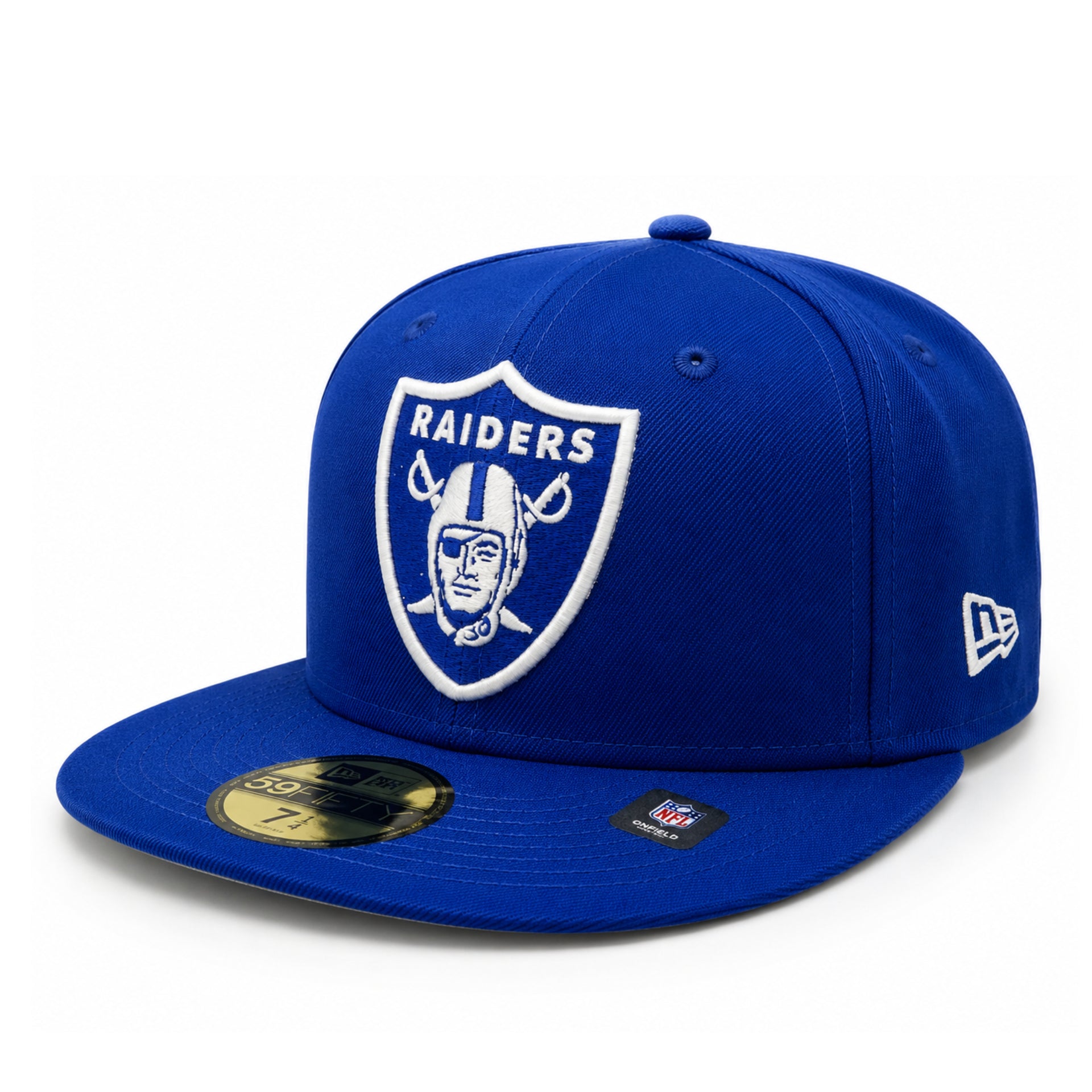 New Era Las Vegas Raiders Royal Blue 59Fifty Fitted Hat front angle view