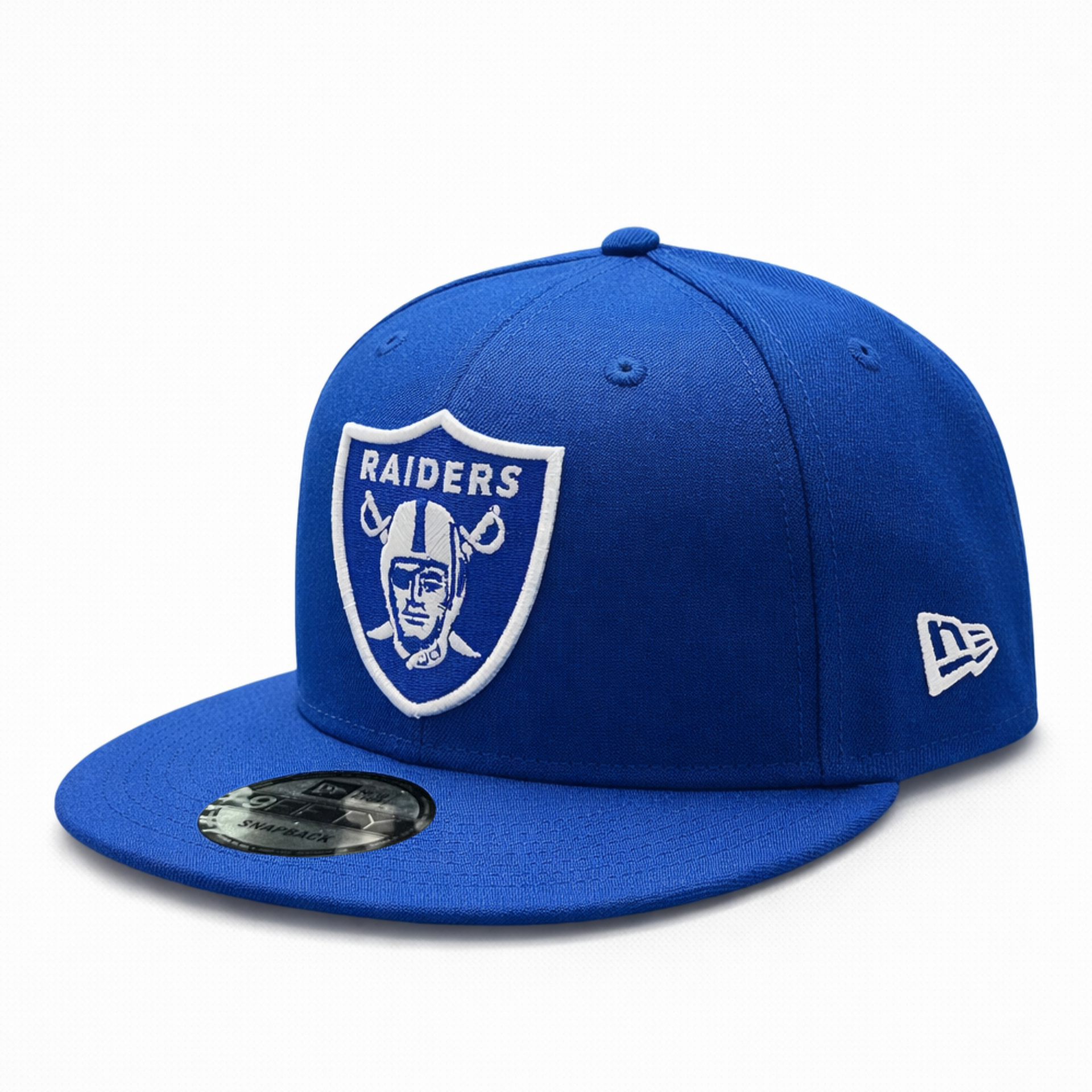 New Era Las Vegas Raiders Royal Blue 9FIFTY Snapback Hat front angle view
