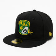 New Era Club León Black 59FIFTY Fitted Hat front left view