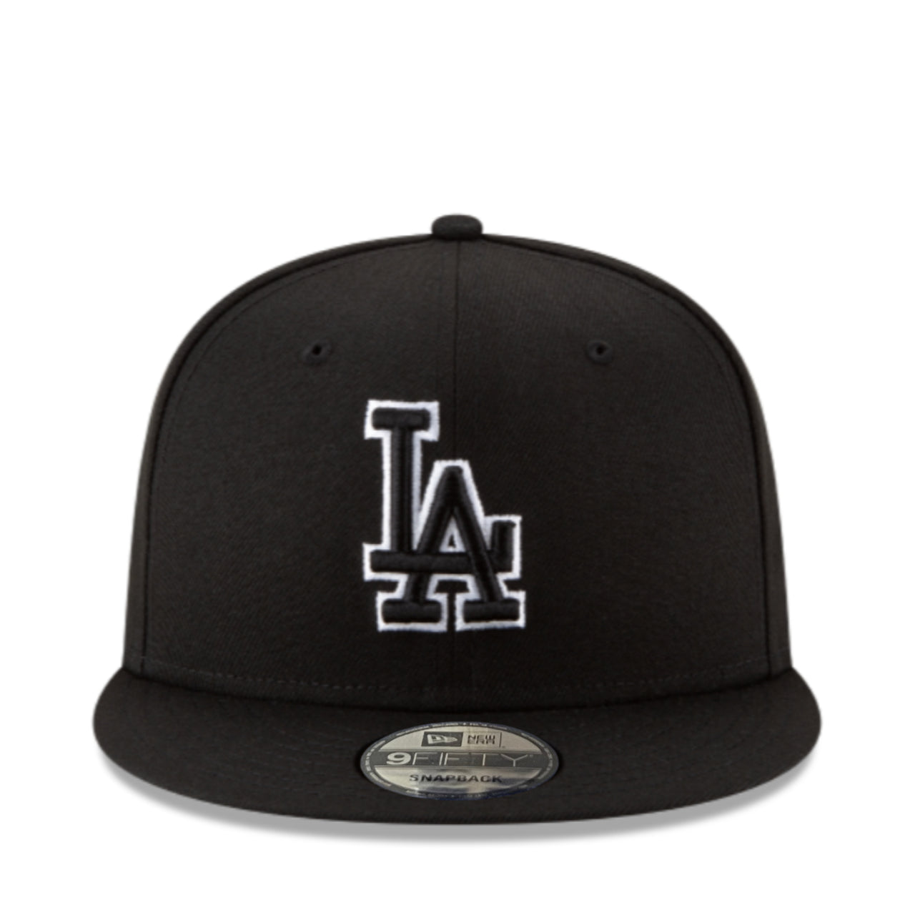 New Era Los Angeles Dodgers LA Black White Outlined 9FIFTY Snapback Hat front view