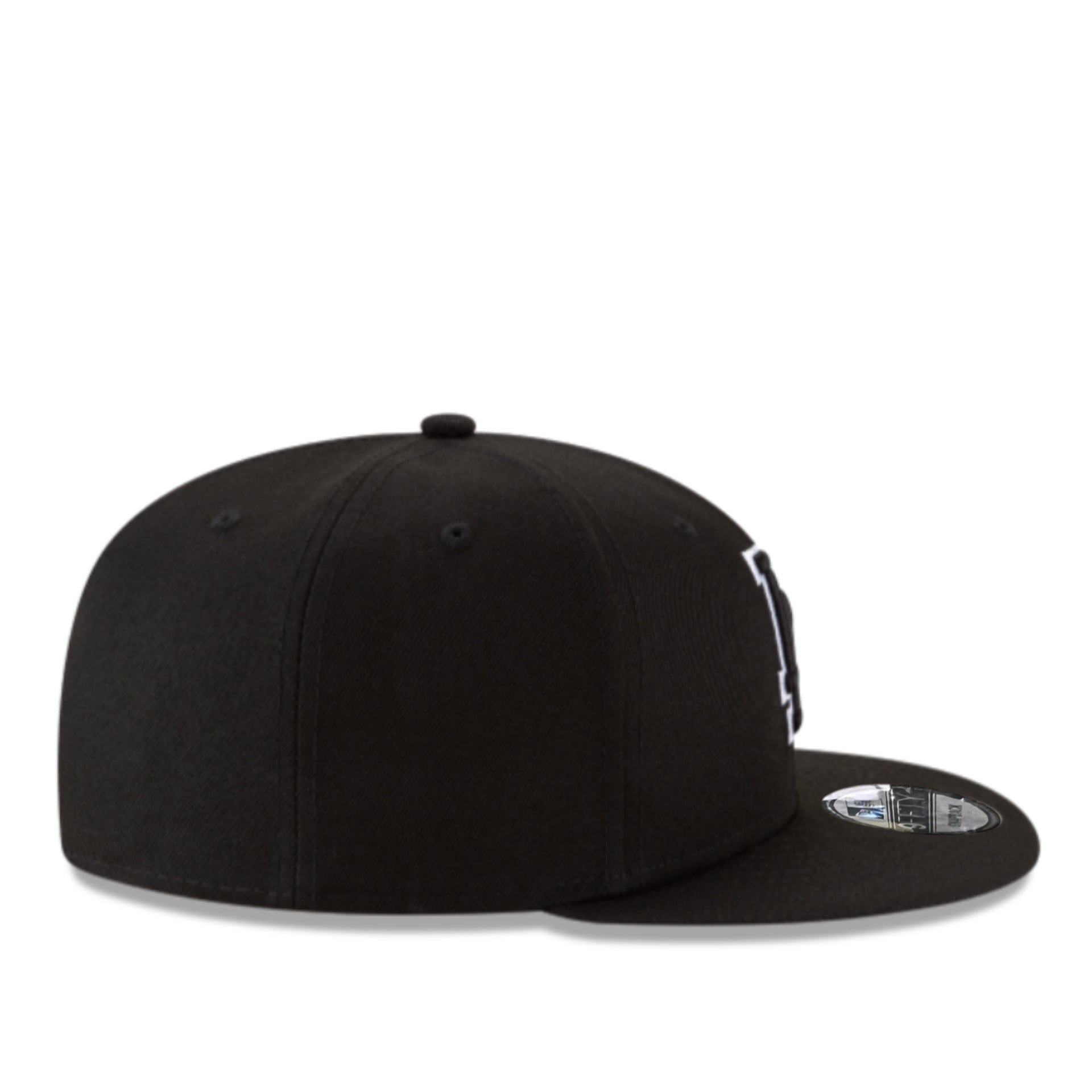 New Era Los Angeles Dodgers LA Black White Outlined 9FIFTY Snapback Hat right side view