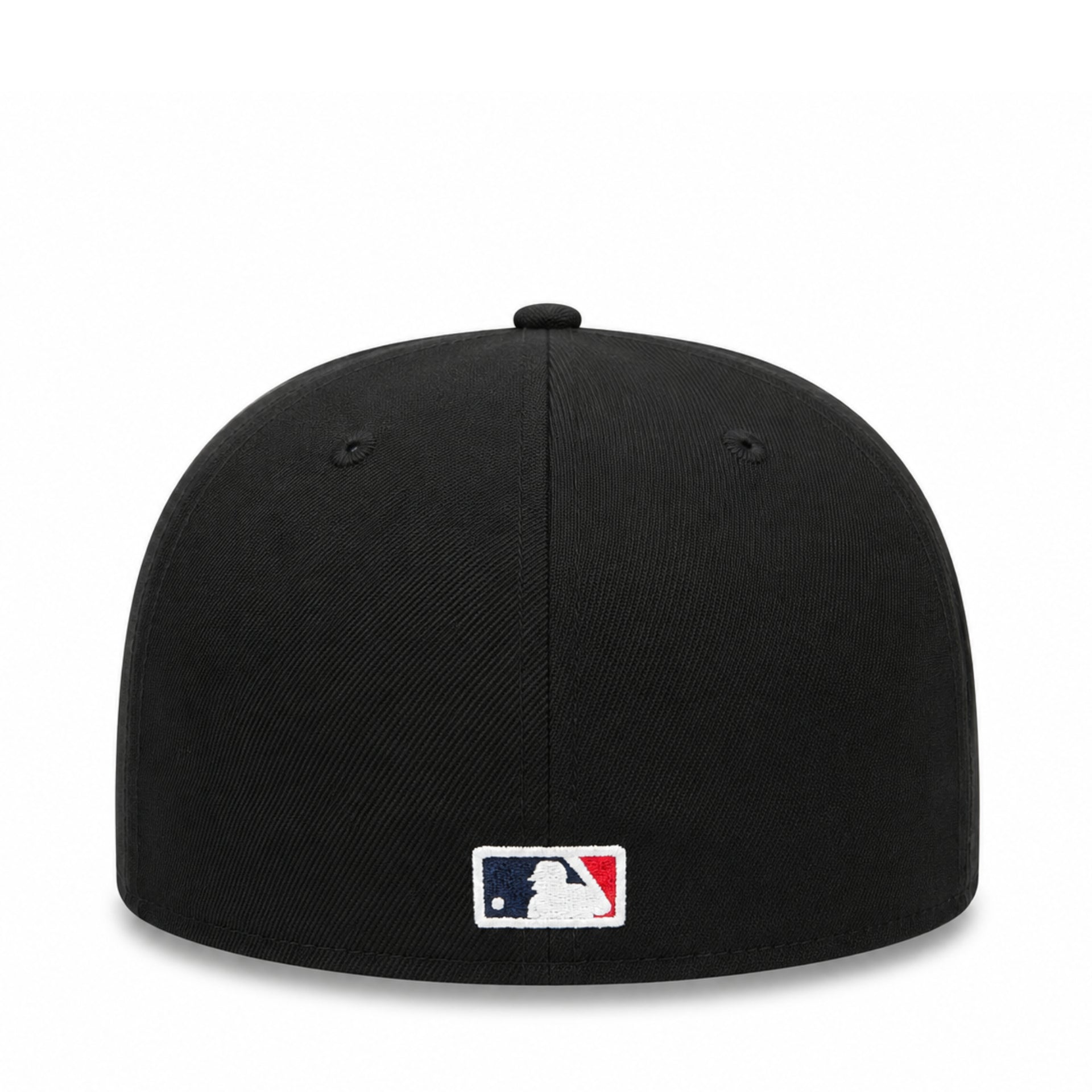 back view of New Era Los Angeles Anaheim Angels Cooperstown 59FIFTY fitted hat in black with lowercase Angels logo and yellow halo.
