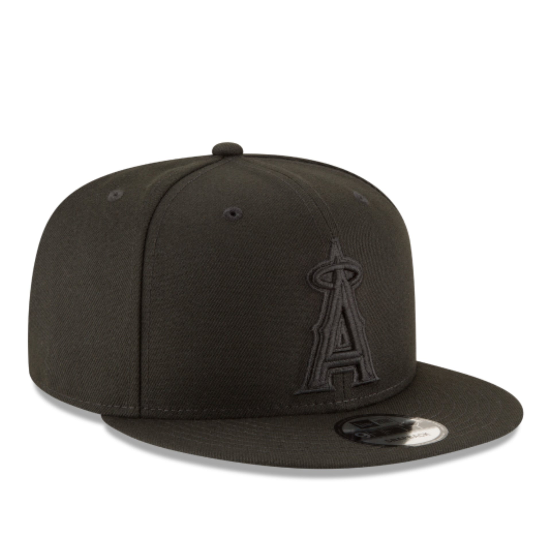 New Era Los Angeles Angels Black on Black 9FIFTY Snapback Hat front right view