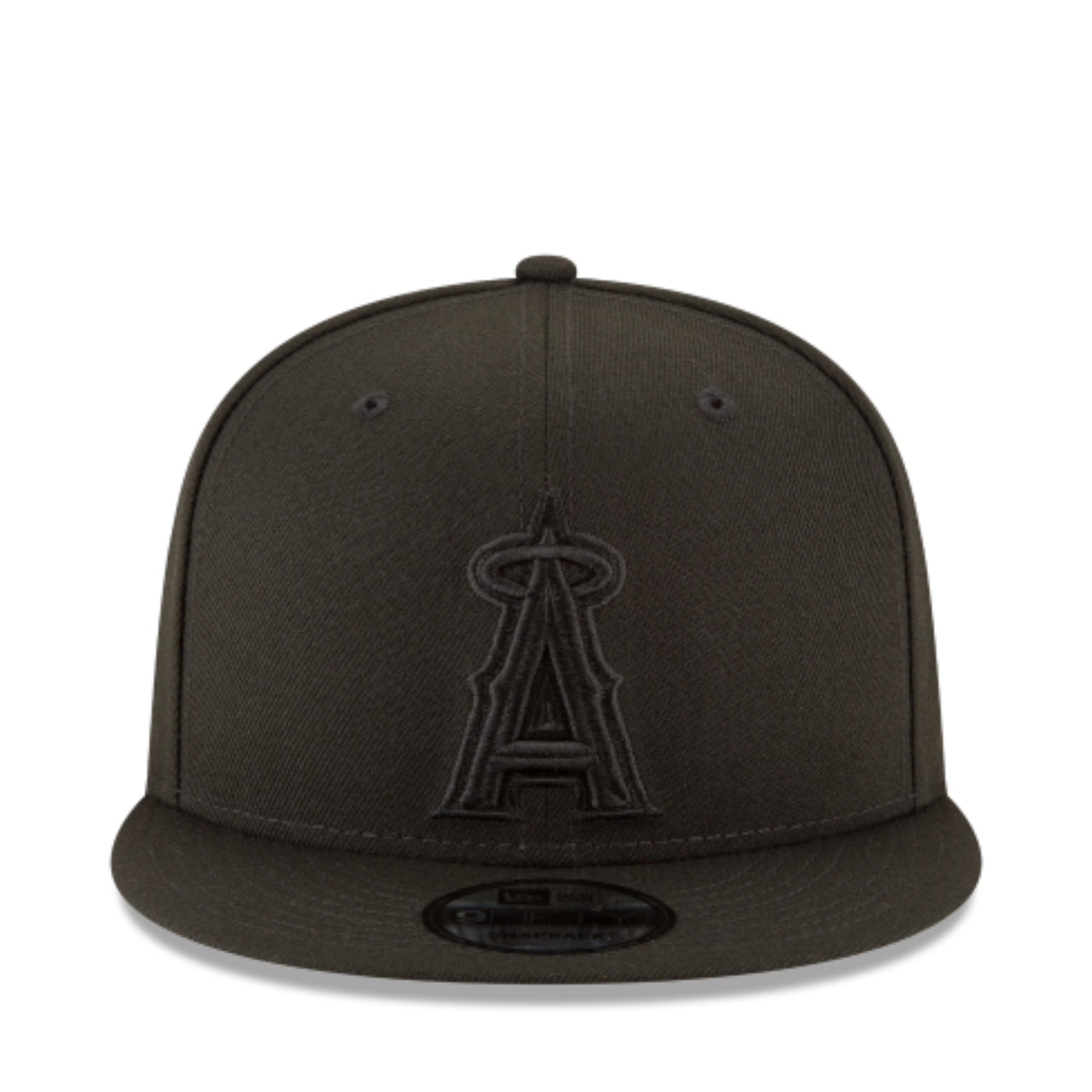 New Era Los Angeles Angels Black on Black 9FIFTY Snapback Hat front view