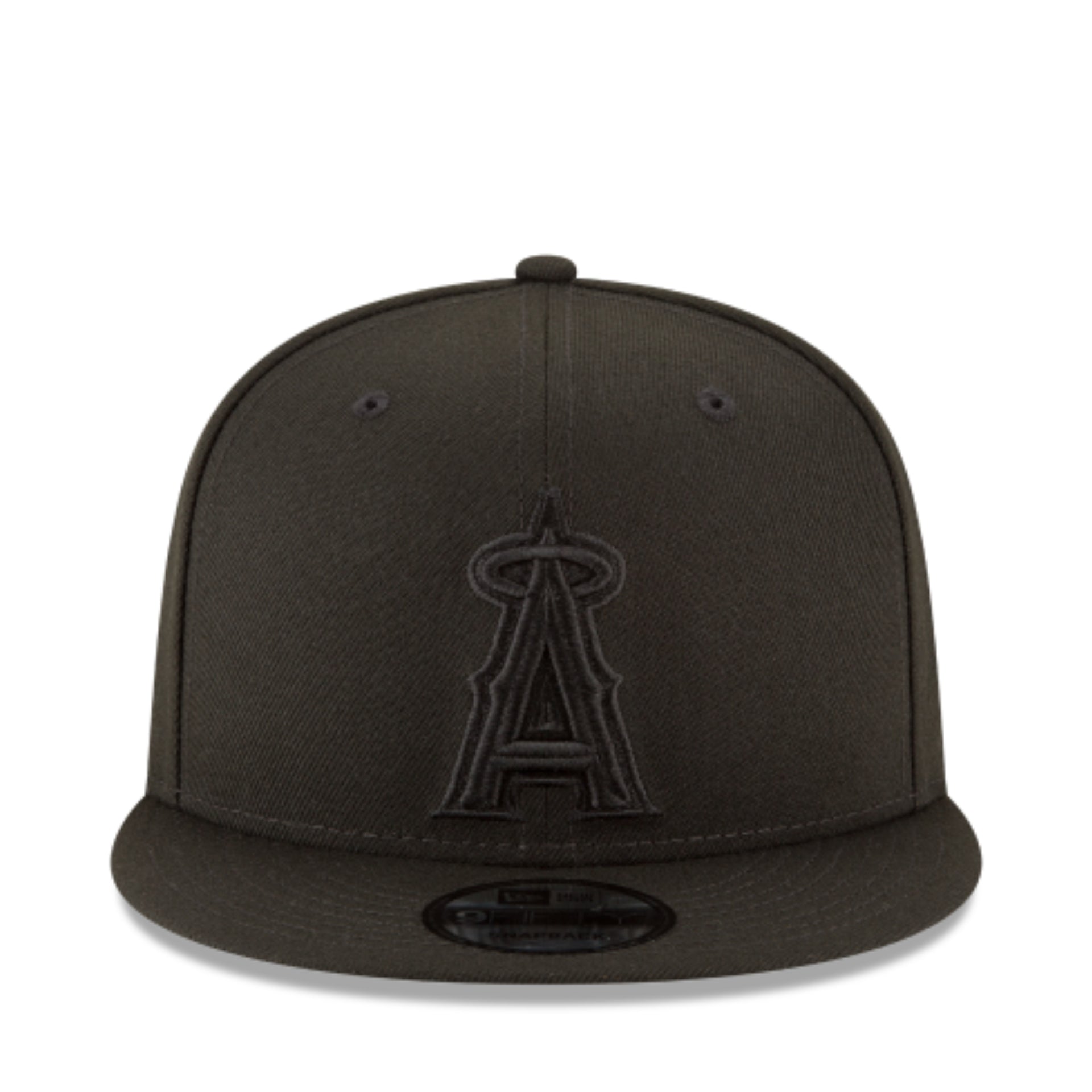 New Era Los Angeles Angels Black on Black 9FIFTY Snapback Hat front view