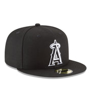 New Era Los Angeles Anaheim Angels Black White 59FIFTY Fitted Hat front right view