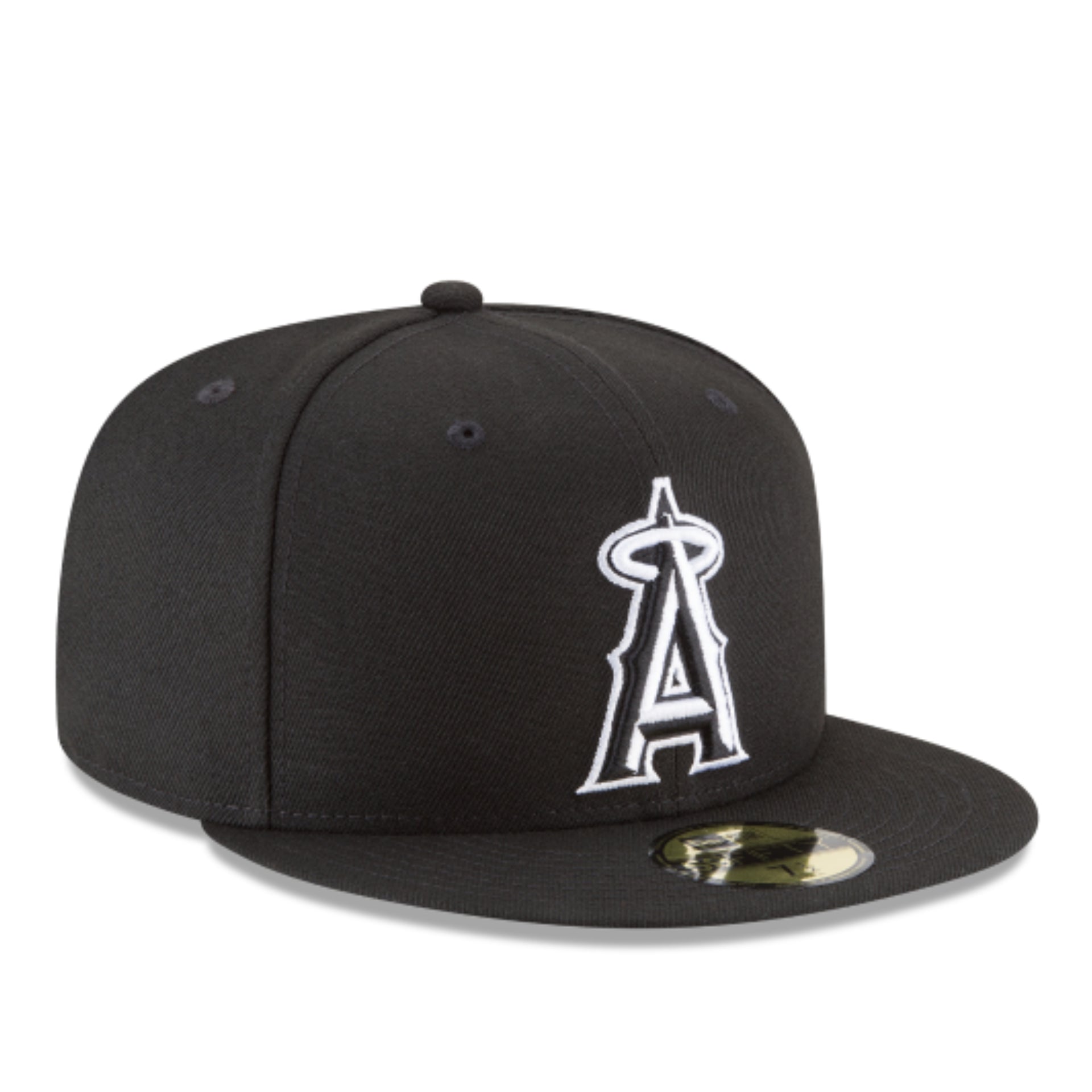 New Era Los Angeles Anaheim Angels Black White 59FIFTY Fitted Hat front right view