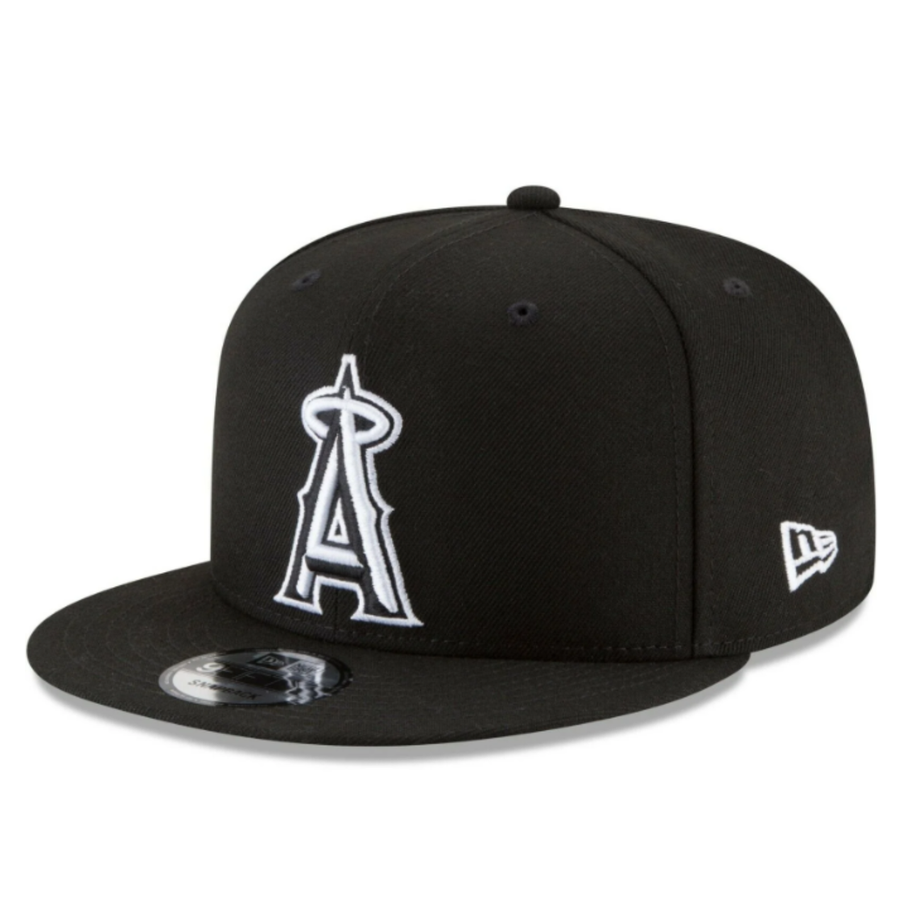 New Era Los Angeles Anaheim Angels Black 9FIFTY Snapback Hat front left view