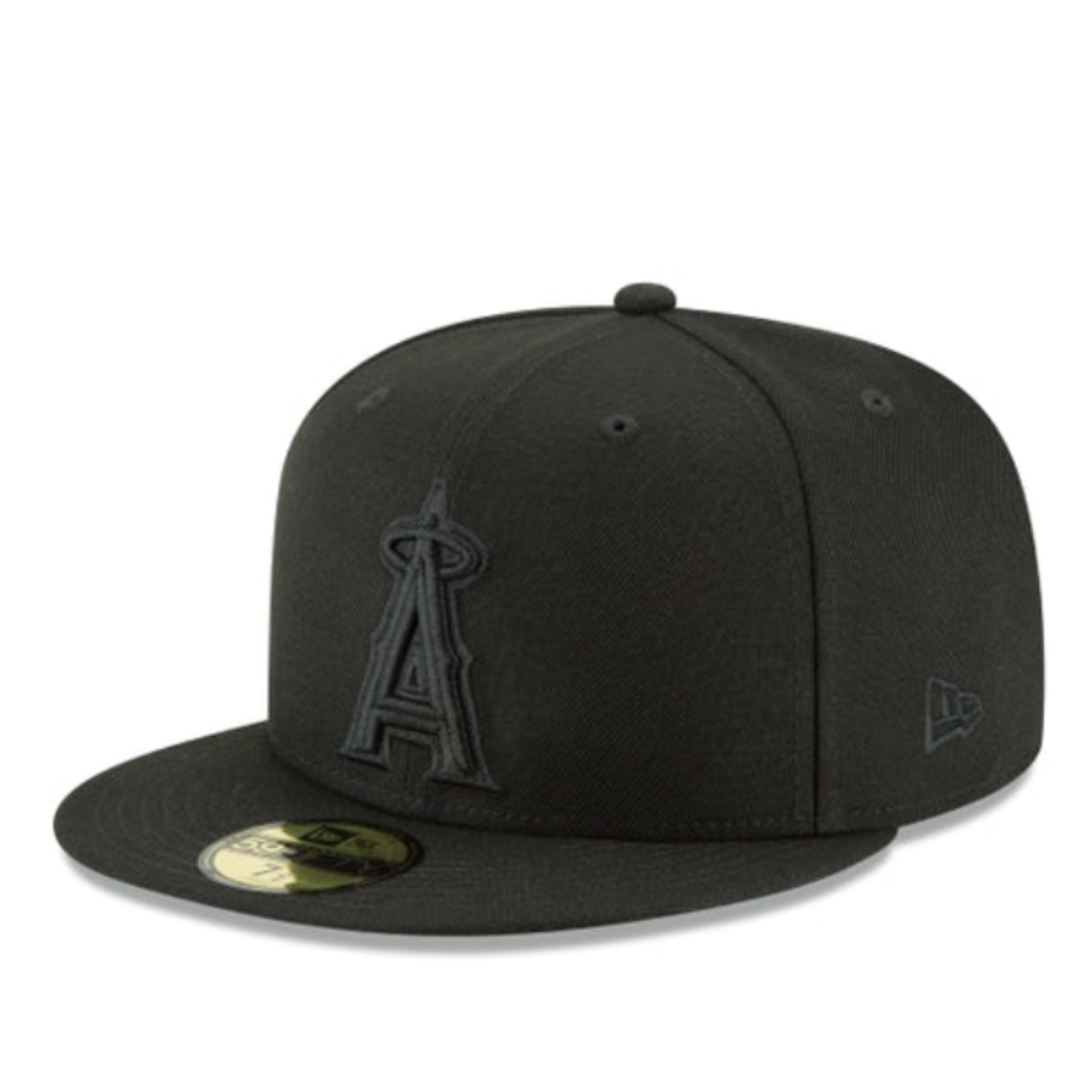 New Era Los Angeles Angels Basic Black on Black 59FIFTY Fitted Hat Front Angle View