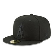 New Era Los Angeles Angels Basic Black on Black 59FIFTY Fitted Hat Front Angle View