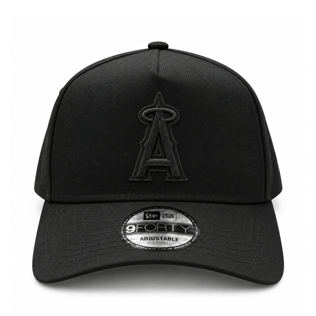 New Era Los Angeles Angels Black on Black 9FORTY A-Frame Snapback Hat front view