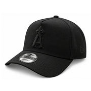 New Era Los Angeles Angels Black on Black 9FORTY A-Frame Snapback Hat front angled view