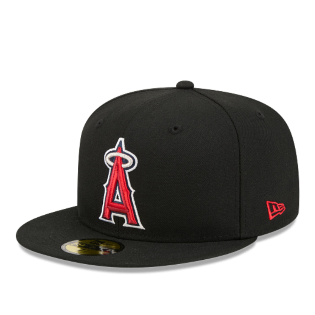 New Era Los Angeles Angels Black Red 59FIFTY Fitted Hat front angled view